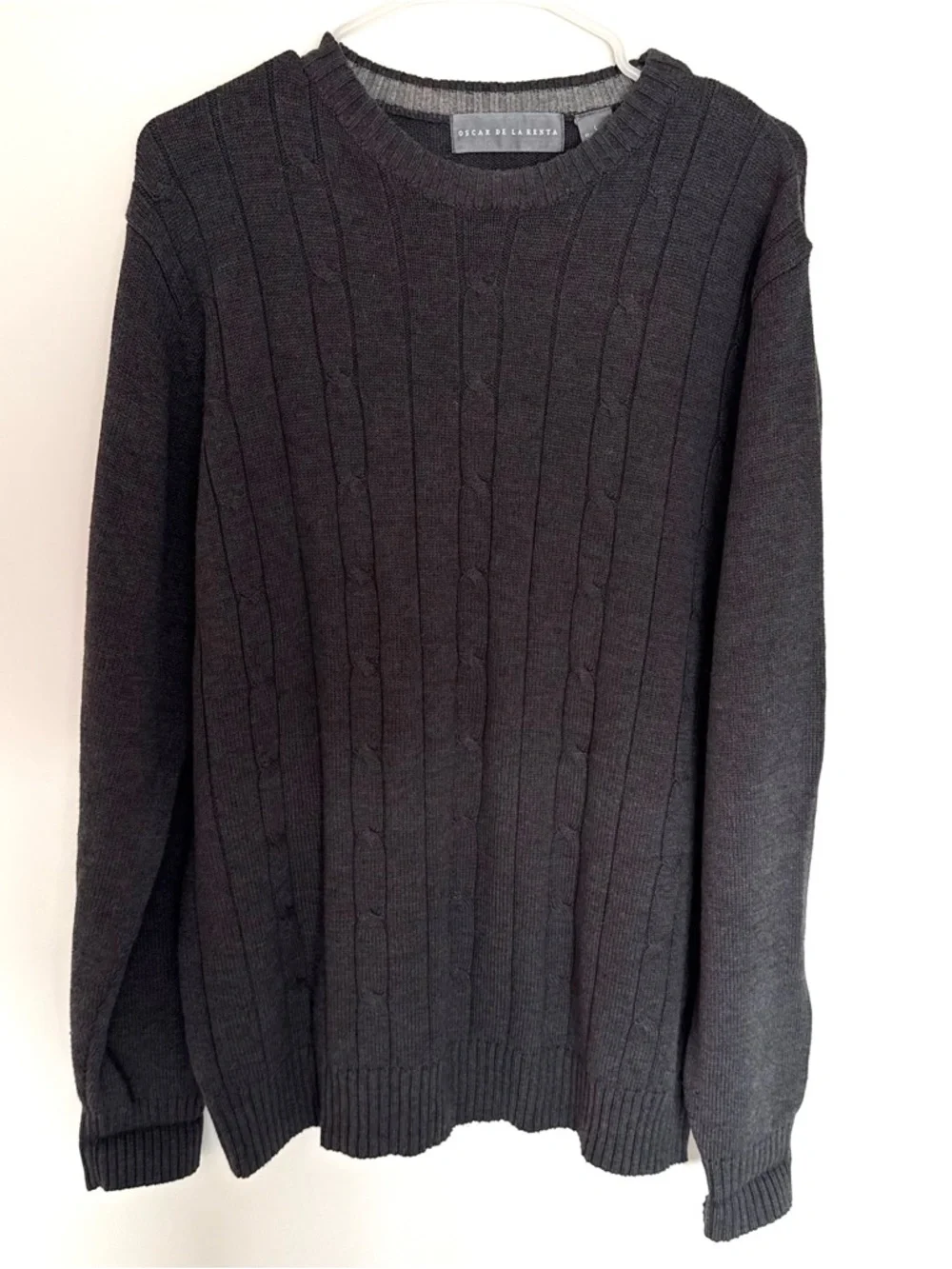 Oscar de la Renta Men's Charcoal Cable-Knit Crewneck Sweater
